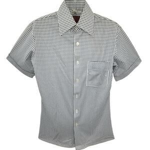 JCPenney Blue‑White Knit Check Shirt Vintage Short‎ Sleeve Casual Retro Style